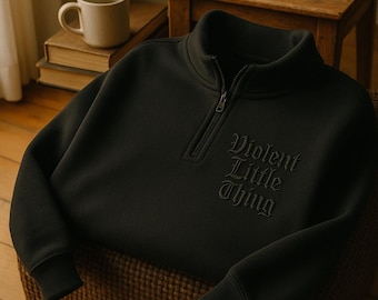 Embroidered Fourth Wing Embroidered Quarter Zip Sweatshirt: Book Lover Gift