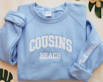 Cousins Embroidered Beach Sweatshirt, TSITP Shirt, Team Conrad, Team Jeremiah, Summer Vibes, Bookish Merch, Summer Vibe Gift, Gift For Her
