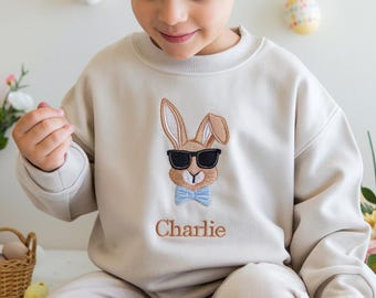 Embroidered Personalized Bunny Kids Sweatshirt – Easter Rabbit Crew Neck