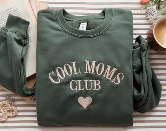 Embroidered Moms Club Sweatshirt, Mother's Day Gift, Cotton Blend Crewneck