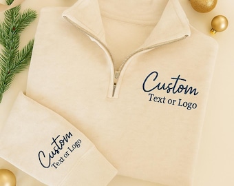 Custom Logo Sweatshirt – Personalized Left Chest Logo Embroidery Quarter Zip for Team, Business, Bridal Parties, Events, or Everyday Wear