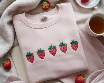 Felpa con ricamo a fragola, regali per giardinieri, felpa con cappuccio con ricamo a frutta, regalo per amanti delle fragole, girocollo a fragola, ricamo di bacche