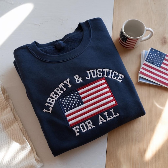 Embroidered Liberty and Justice For All Shirt, 4th of July Embroidered Shirt, Resist DEI Shirt, Pledge Of Allegiance Shirt, Human Rights