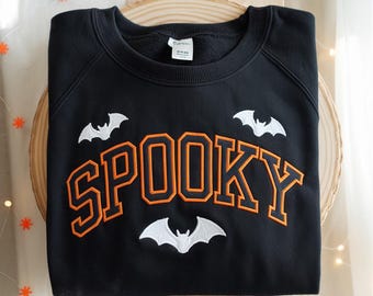 Embroidered Spooky Embroidered Halloween Sweatshirt | Spooky Season Fun Fall Crewneck Sweater | Autumn Pullover