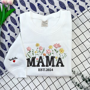 Mama Embroidered Floral Sweatshirt Custom Mama Crewneck With Kids Names Mother's Day Gift Mama Sweatshirt Embroidered New Mom Sweatshirt