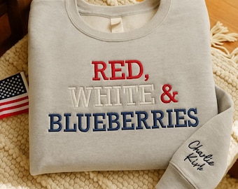 Embroidered Red White Blueberries Sweatshirt