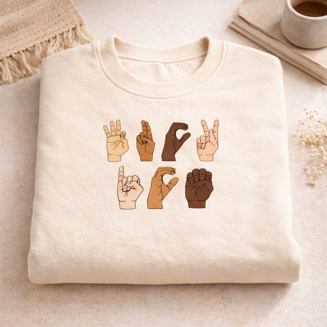 Embroidered Hand Sign Language Sweatshirt, Anti Trump, Immigration Tee ...