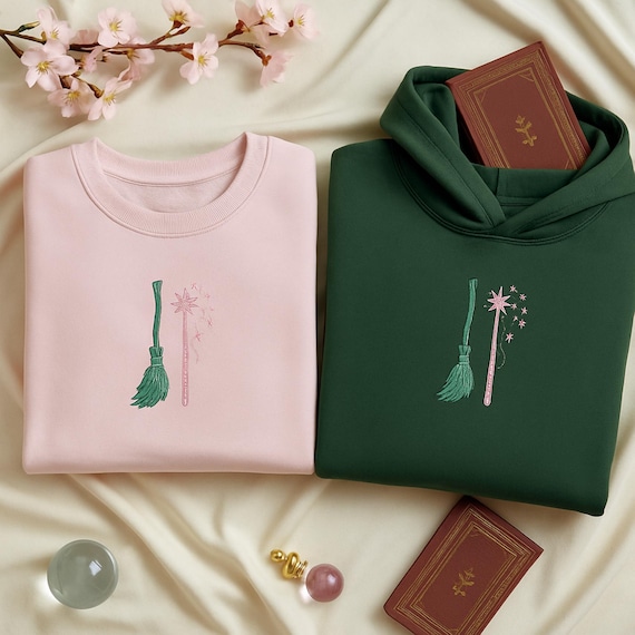 Embroidered Wand & Broomstick Icon wicked Sweatshirt, wicked Hoodie, Wizard Of Oz Sweatshirt, Changed For Good, Wicked Defy Gravity Shirt
