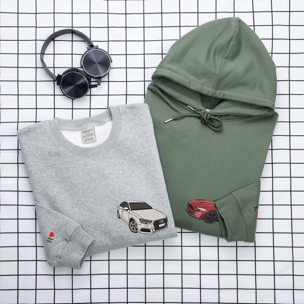 Peckshirt Custom Custom Car Embroidered Hoodie Car Lovers Hoodie Car Embroidered Sweatshirt Cars Lover Couple Jumper Hoodie Personalized Race Car Hoodie