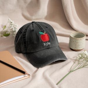 Embroidered Custom Embroidered Teacher Hat – Personalized Back to School Baseball Cap with Apple Washed Hat, Gifts For Children, Teacher