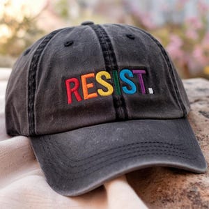 Resist Embroidered Washed Hats FDT Democrat Gift, Political Protest Resist Baseball Cap, Leftist Anti-MAGA Liberal Progressive Hat