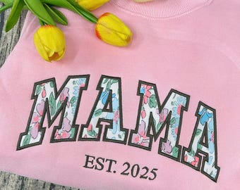 Applique Floral Mama Sweatshirt, Embroidered Crewneck