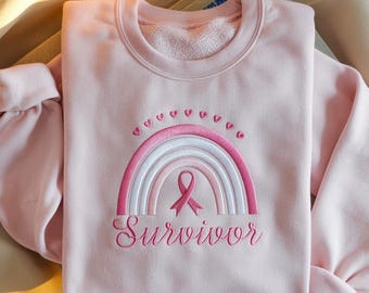 EMBROIDERED Survivor Sweatshirt, Breast Cancer Fighter Shirt, Breast Cancer Awareness Crewneck, Cute Pink Ribbon Shirt, Breast Cancer Hoodie