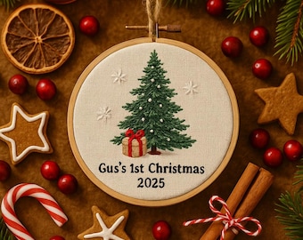 Baby's First Christmas Ornament, Embroidered New Baby Gift Custom Embroidered Ornament Keepsake Personalized Ornament for Baby 1st Christmas
