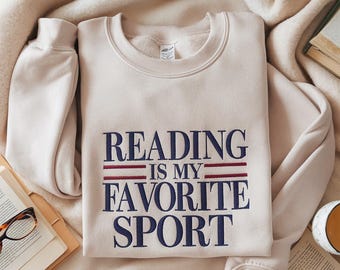 Besticktes Reading is My Lieblings Sport Sweatshirt, Vintage Lese Sweatshirt, Buchliebhaber Geschenk Bücherwurm, Leser Geschenke, Bibliothekar Sweatshirts