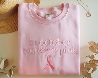 Embroidered In October We Wear Pink Oncology Nurse Shirt, Nurse Tee, Breast Cancer Awareness Tshirt, Cute Nurse Tshirt, Pink Ribbon Shirt