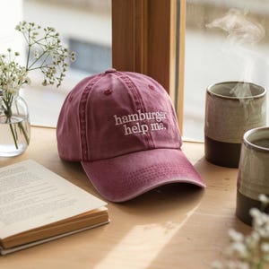 Hamburger Help Me Embroidered Hat, Funny Retro Embroidered Hat, Father’s Day Gift, Vintage Cap