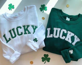 Embroidered Glitter Lucky Sweatshirt, St. Patrick's Day Crewneck