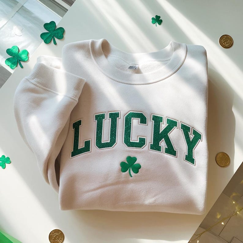 Embroidered Glitter Lucky Sweatshirt, St. Patrick's Day Crewneck image 6