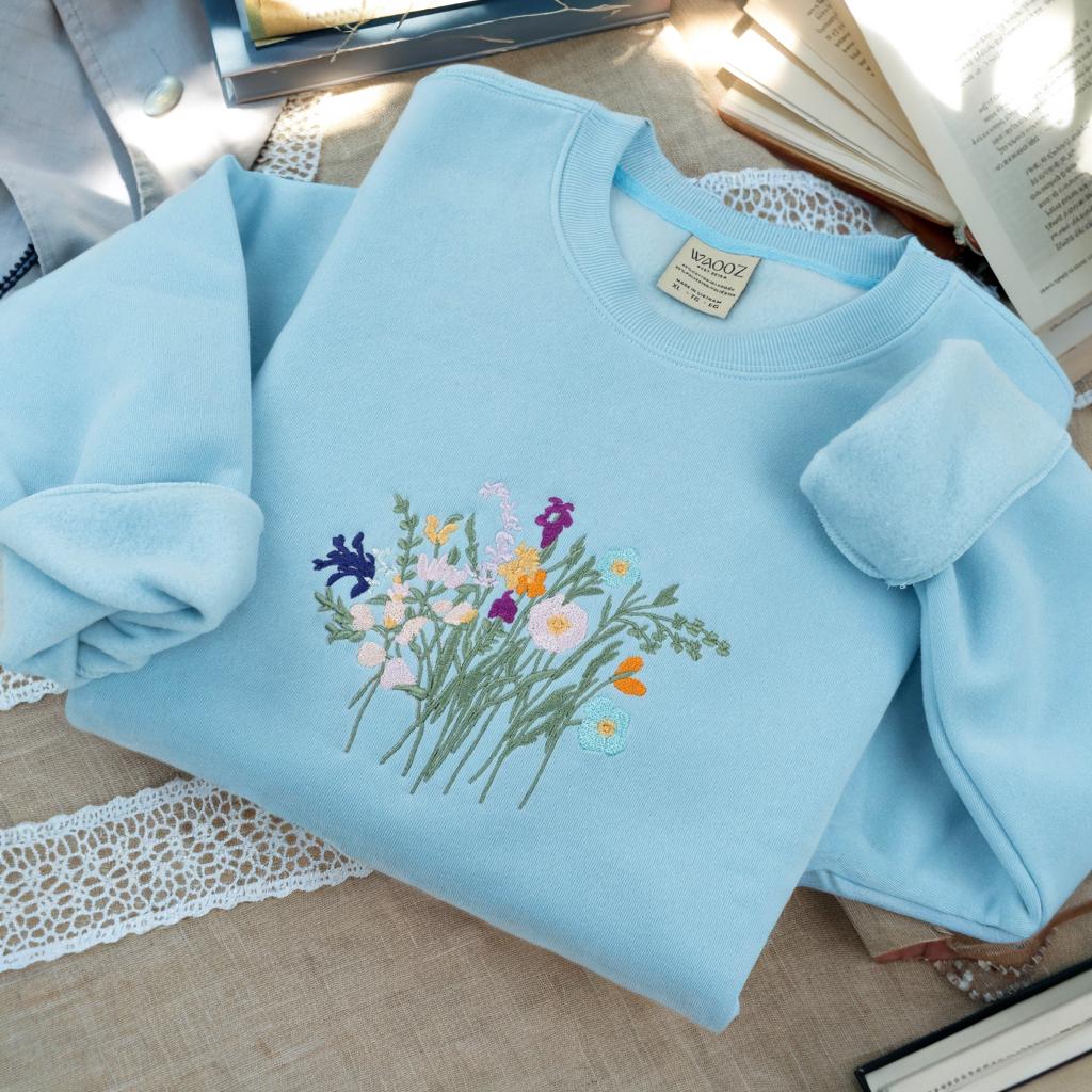 Floral Embroidered Sweatshirt: Wildflower Bouquet, Cottagecore Style - Etsy
