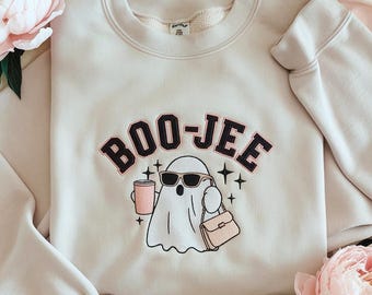 Embroidered Halloween Ghost Sweatshirt, Boo Jee Shirt, Boo Shirt, Spooky Ghost Hoodie, Spooky Season Ghost Sweater, Spooky Vibes Shirt
