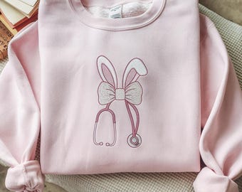 Embroidered Bunny Nurse Sweatshirt, Easter Medical Shirt