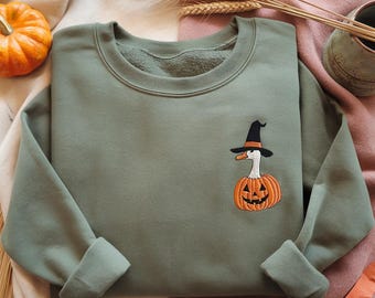 Embroidered Boo Ghost Goose Sweatshirt, Halloween Goose Shirt, Halloween Shirt, Autumn Hoodie, Skeleton Goose, Halloween Shirt,Pumpkin Goose