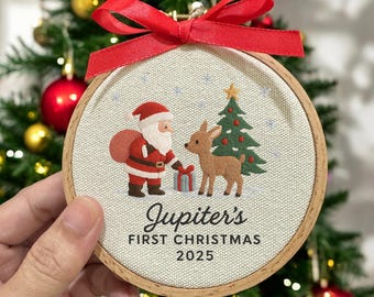 Embroidered Baby's First Christmas Ornament, Personalized Keepsake