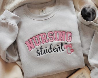 NURSING STUDENT Embroidered Sweatshirt, bow stethoscope, Nursing Sweatshirt, Embroidered Sweatshirt, Nursing School Gift Shirt