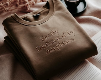 Embroidered Airplane Sweatshirt, Easily Distracted Pilot Gift