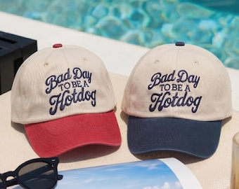 Bad Day To Be a Hot Dog Embroidered Trucker Hat, Baseball hat, Summer hat, Funny trendy trucker snapback hat Fourth of July hat, 4th of July
