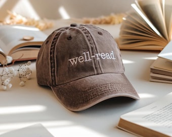 Embroidered Well-Read Washed Cap, Book Lover Aesthetic Hat, Gift for Book Lover