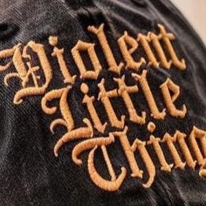 May include: Black baseball cap with the words "Violent Little Thing" embroidered in gold script.