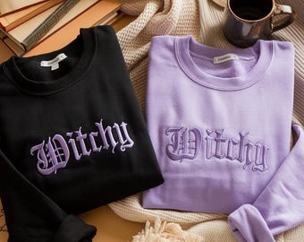 Besticktes Witchy Halloween Sweatshirt, Besticktes Hexen Shirt, Niedliches Einfaches Halloween-Kostüm, Hexen Wicca, Halloween Sweatshirt