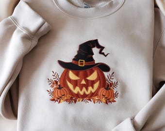 Embroidered Pumpkin Sweatshirt- Pumpkin Scary Pullover - Simple Fall Pumpkin Crewneck - Halloween Sweatshirt - Thanksgiving - Witch Gifts