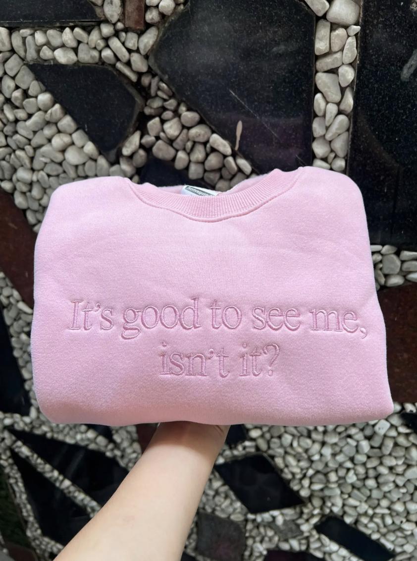 Geborduurd It's Good To See Me, is't It Wicked, ronde hals, niemand rouwt om de goddelozen, sweatshirt voor muziektheater, muzikaal cadeau Broadway