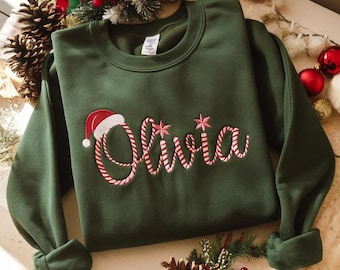 Embroidered Personalized Christmas Sweatshirt, Embroidered Christmas Custom Name Crewneck Sweater, Custom Xmas Gift, Custom Family Sweaters