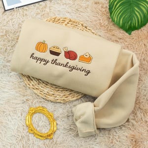 Embroidered Happy Thanksgiving Sweatshirt, Pumpkin Season Shirt, Thanksgiving Fall Sweatshirt, Cute Turkey Shirt, Thanksgiving Gifts
