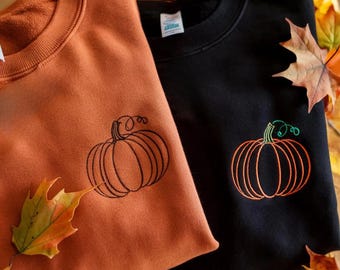 Besticktes Kürbis Sweatshirt: Minimal Herbst Gemütlicher Hoodie