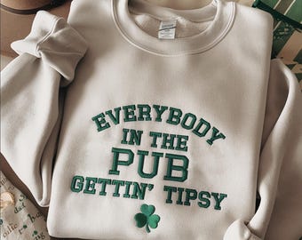 Embroidered St. Patrick's Day Sweatshirt, Funny Pub Design