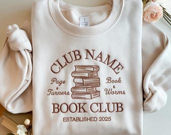Geborduurde boekenclub gepersonaliseerde shirts, aangepast leesgrage shirt, gepersonaliseerd cadeau voor boekenliefhebbers, leesclubgroepshirt, shirt boekenwurm