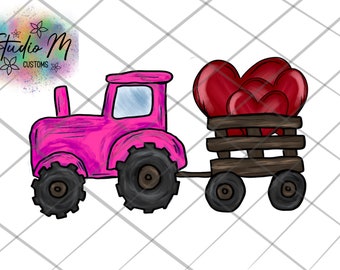 Girls tractor Valentine PNG Digital download ONLY