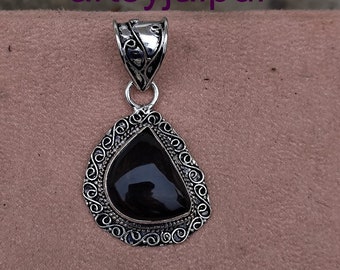 Black Onyx Gemstone Pendent ! Pendent Necklaces ! Women Necklaces ! Engagement Pendent ! Birthstone Pendent ! Pendent For Wife !
