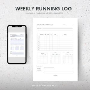 Rastreador de carrera semanal, registro de carrera, diario de carrera, insertos de planificador rellenables e imprimibles, tamaño A4/A5/carta/medio