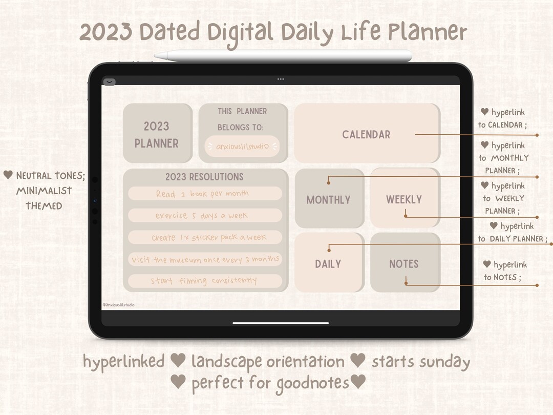 2023 Neutral Tones Minimalist Digital Planner | iPad Planner | Perfect ...