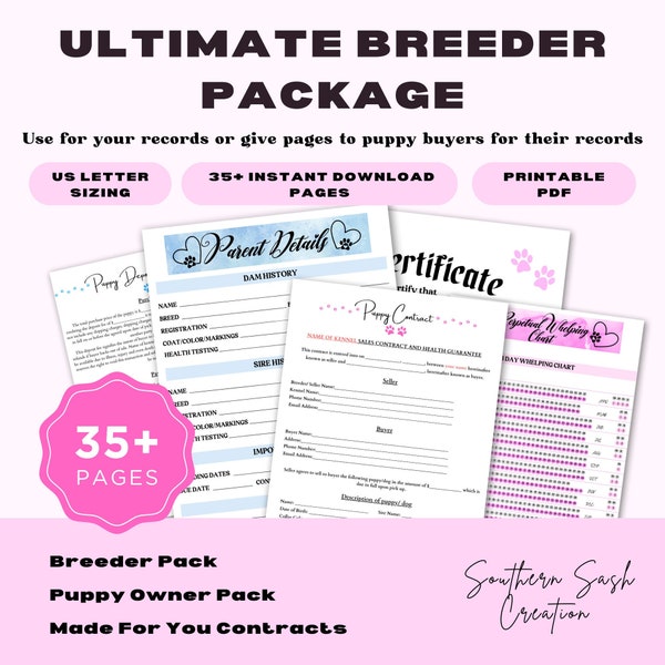 Breeder Pack Whelping Records, Dog Breeder Records, Puppy Medical Records, Dog Vaccination, Whelping Charts, Breeder Forms Printable Pdf