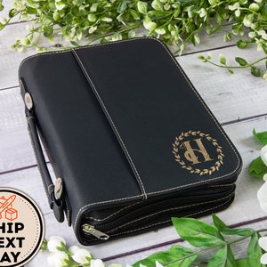 Custom Engraved Leather Book Cover With Zipper, Personalized Black Leather Hardback Book Cover For Women and Men