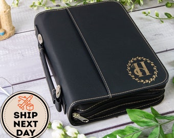 Custom Engraved Leather Book Cover With Zipper, Personalized Black Leather Hardback Book Cover For Women and Men