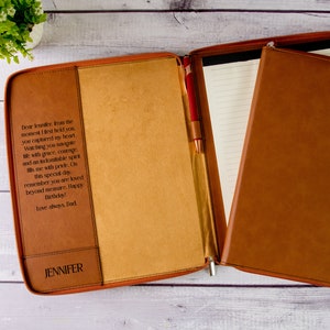 Custom Engraved Leather Portfolio With Zipper, Personalized Leather Padfolio With Legal Pad, Letter Size Notepad, Office Colleague Gifts
