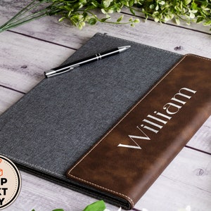 Personalized Laser Engraved Leather Portfolio For Men and Women, Monogramed Leather Art Handmade Portfolio File Folder Case With Legal Pad